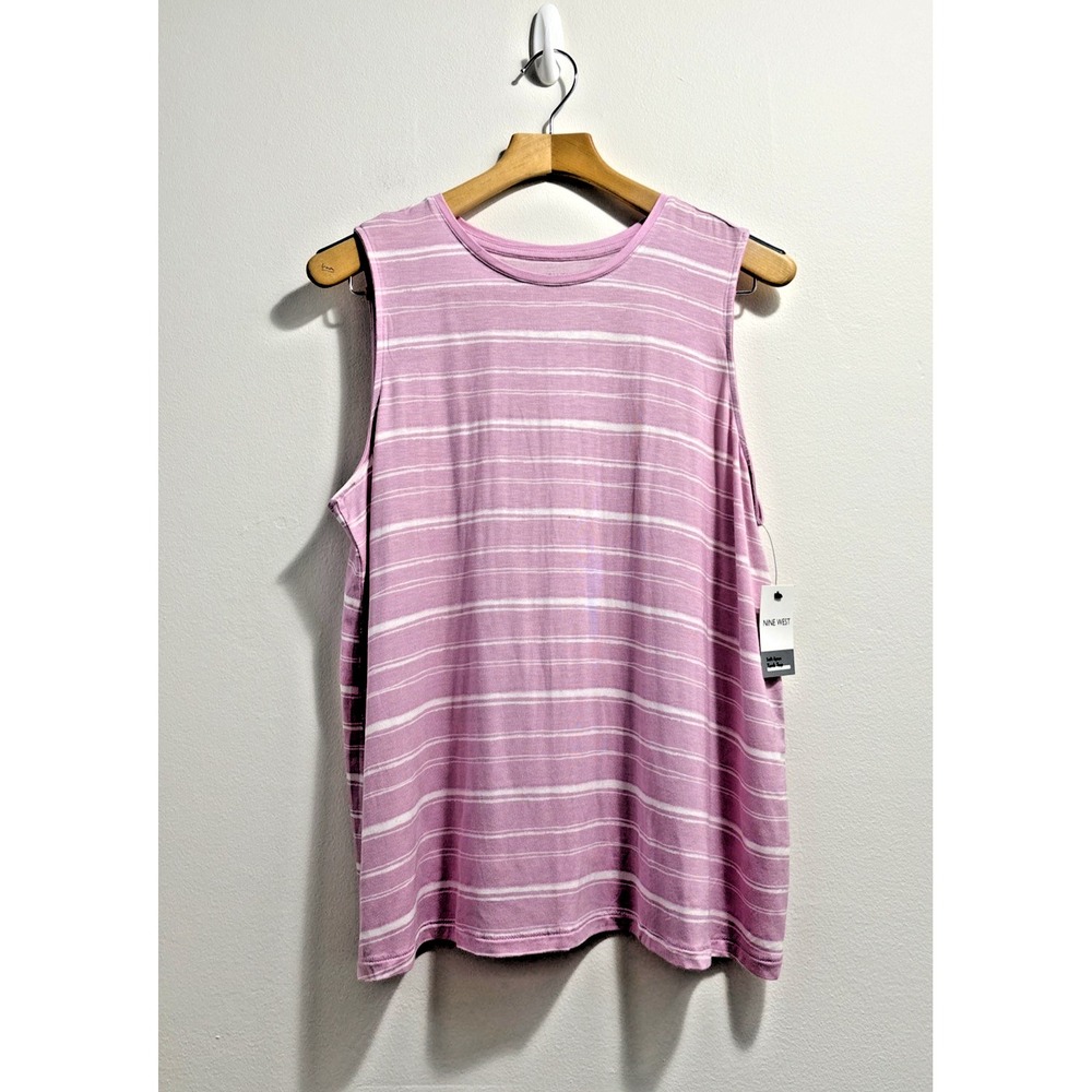Nine‎ West Soft Spun Tank Top Womens XXL Light Purple Stripe Stretch New
